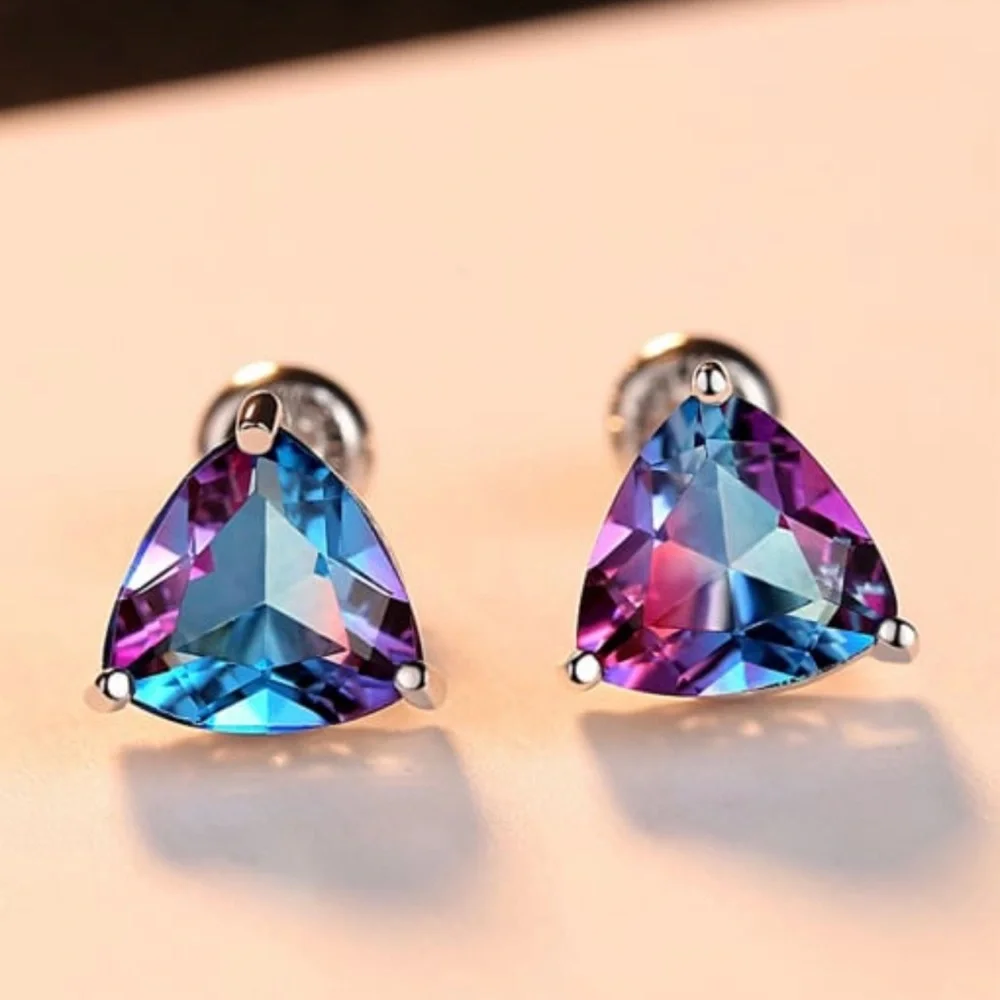 Solid Sterling silver Mystic Tourmaline Triangle earing